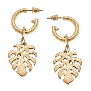 NEW CANVAS STYLE women's monstera leaf drop hoop earrings in gold